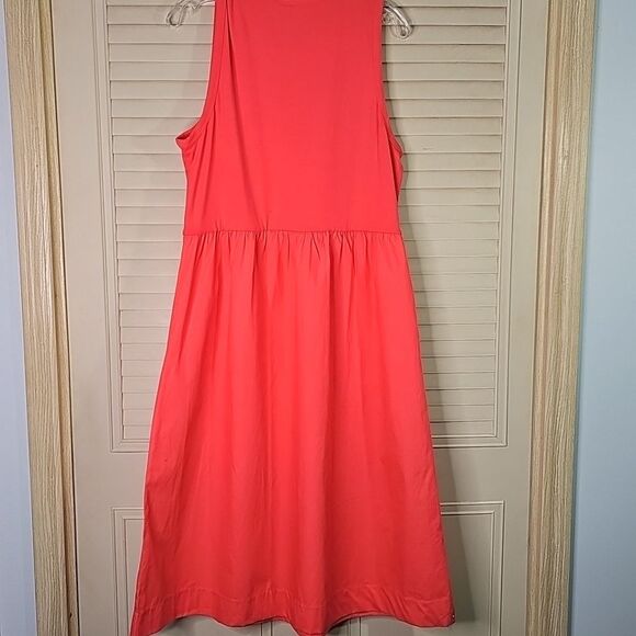 J. Crew Dress Midi Orange With Side Pockets Sleeveless Size Large - Picture 4 of 5